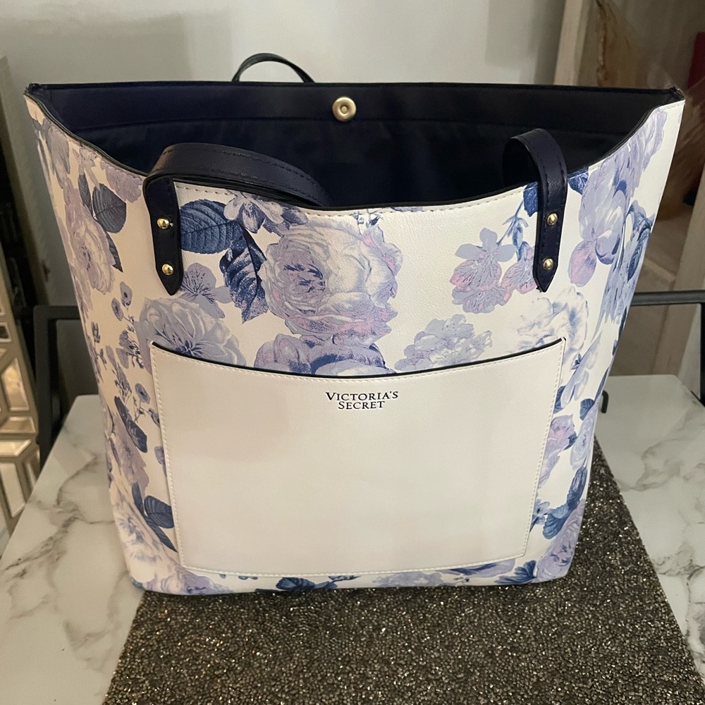 White with purple flowers Victoria secret tote bag